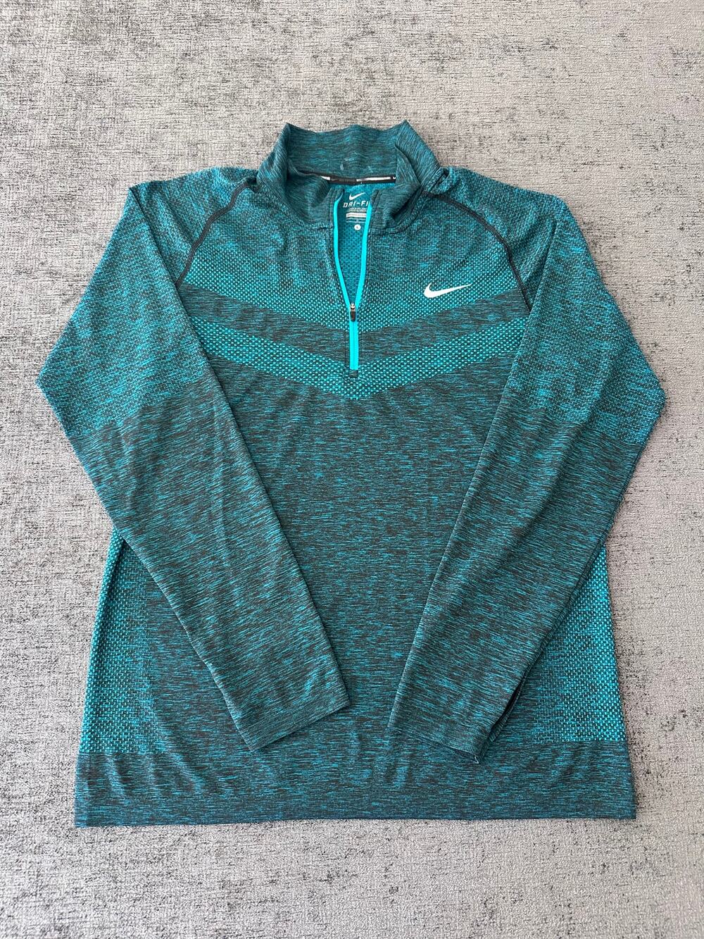 Nike Dri-Fit Knit 1/2 Zip Running Pullover Mens Large Teal Black Thumbholes L